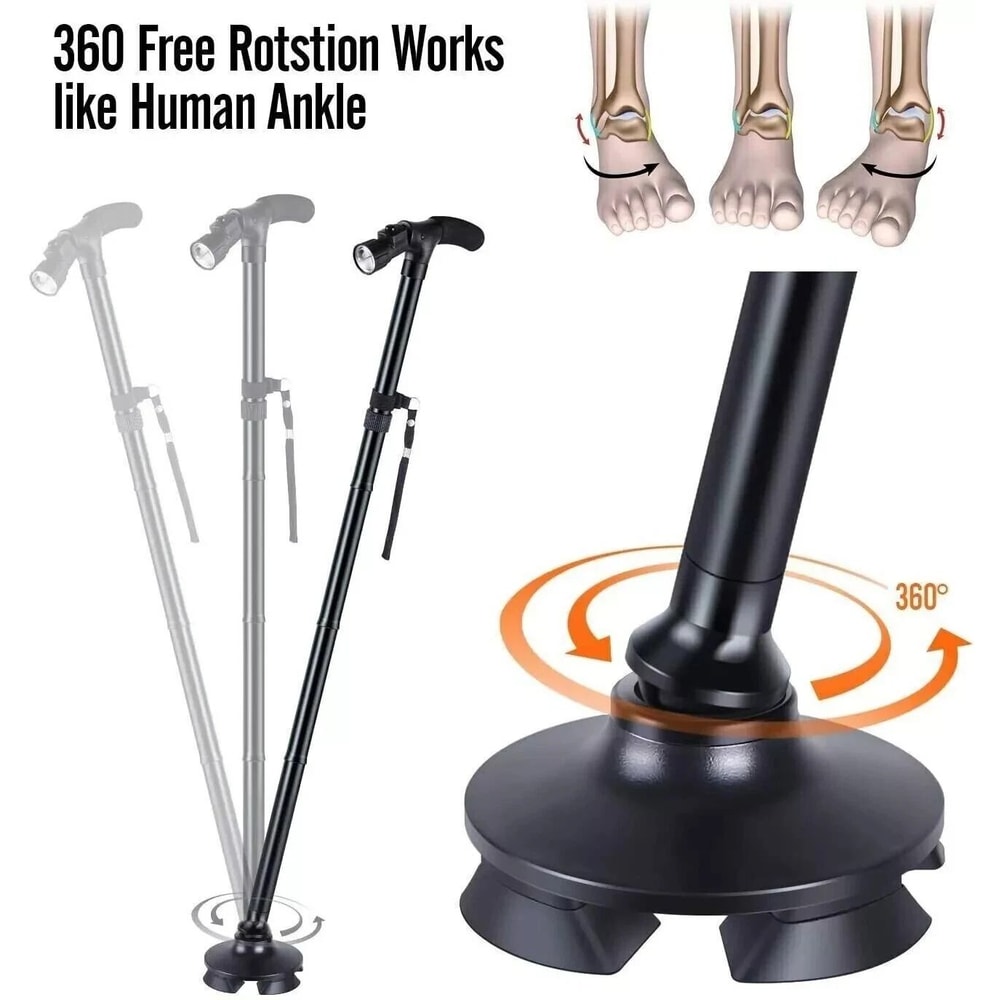 Adjustable Folding Walking Cane With LED Light Portable Lightweight Walking Stick With Carrying C 6