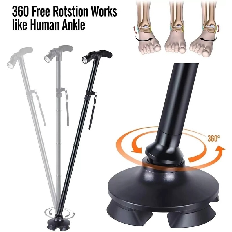 Adjustable Folding Walking Cane With LED Light Portable Lightweight Walking Stick With Carrying C 6