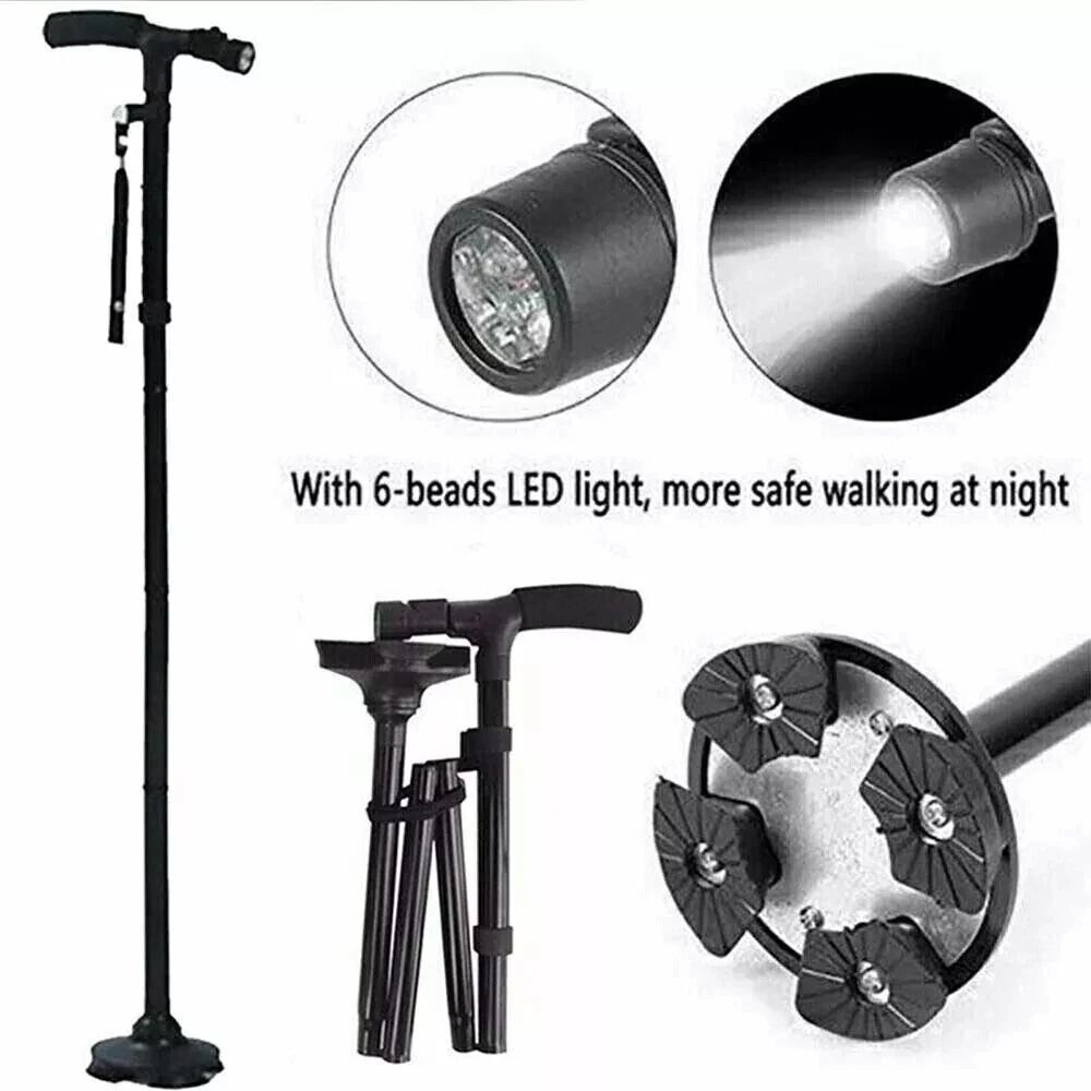 Adjustable Folding Walking Cane With LED Light Portable Lightweight Walking Stick With Carrying C 7