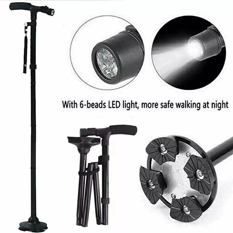 Adjustable Folding Walking Cane With LED Light Portable Lightweight Walking Stick With Carrying C 7