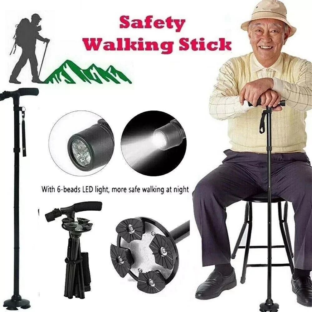 Adjustable Folding Walking Cane With LED Light Portable Lightweight Walking Stick With Carrying C 9