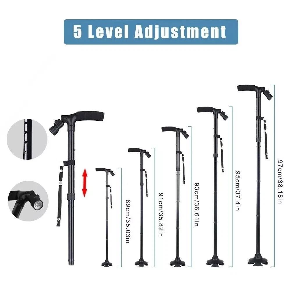Adjustable Folding Walking Cane With LED Light Portable Lightweight Walking Stick With Carrying C 5