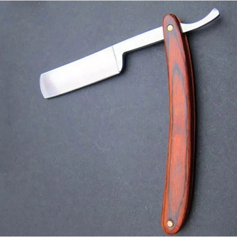 Classic Barber Beard Shaving Straight Edge Razor With Metal Wood Handle USA Style 0
