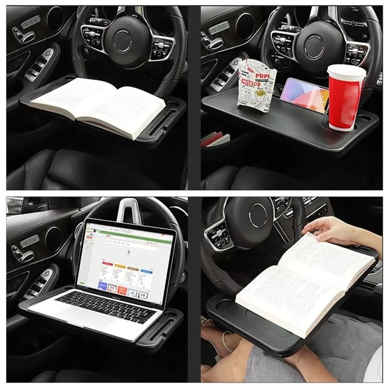 Car Steering Wheel Tray Desk DualSided Work Snack Holder For Laptop Drinks Food 1