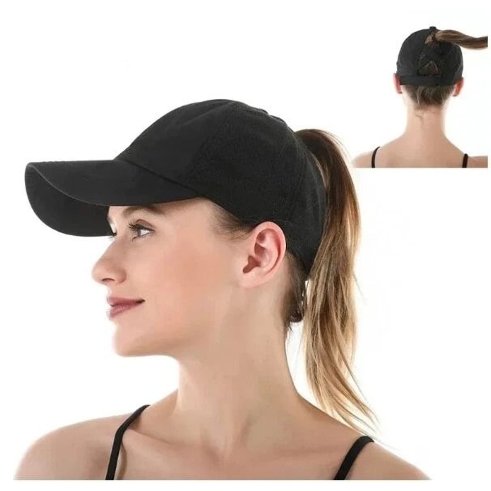Solid Color Ponytail Baseball Cap Cotton Polo Style Adjustable Cap For Women 1