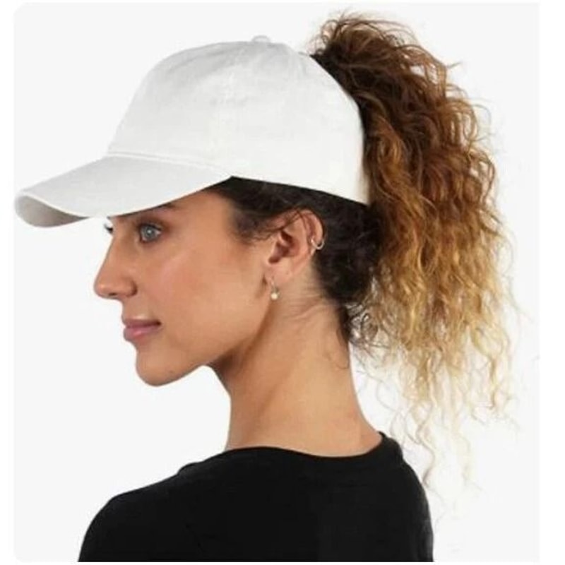 Solid Color Ponytail Baseball Cap Cotton Polo Style Adjustable Cap For Women 0