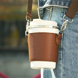 portable coffee & water bottle carrier with adjustable shoulder strap