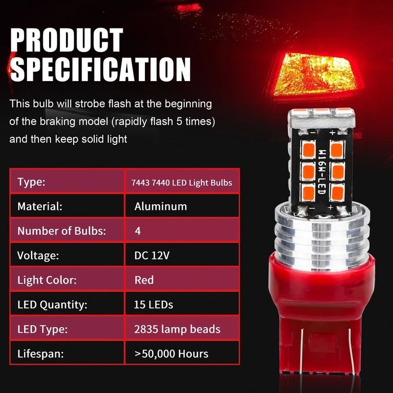 LED Red Strobe Flash Brake Stop Tail Parking Light Bulbs 1