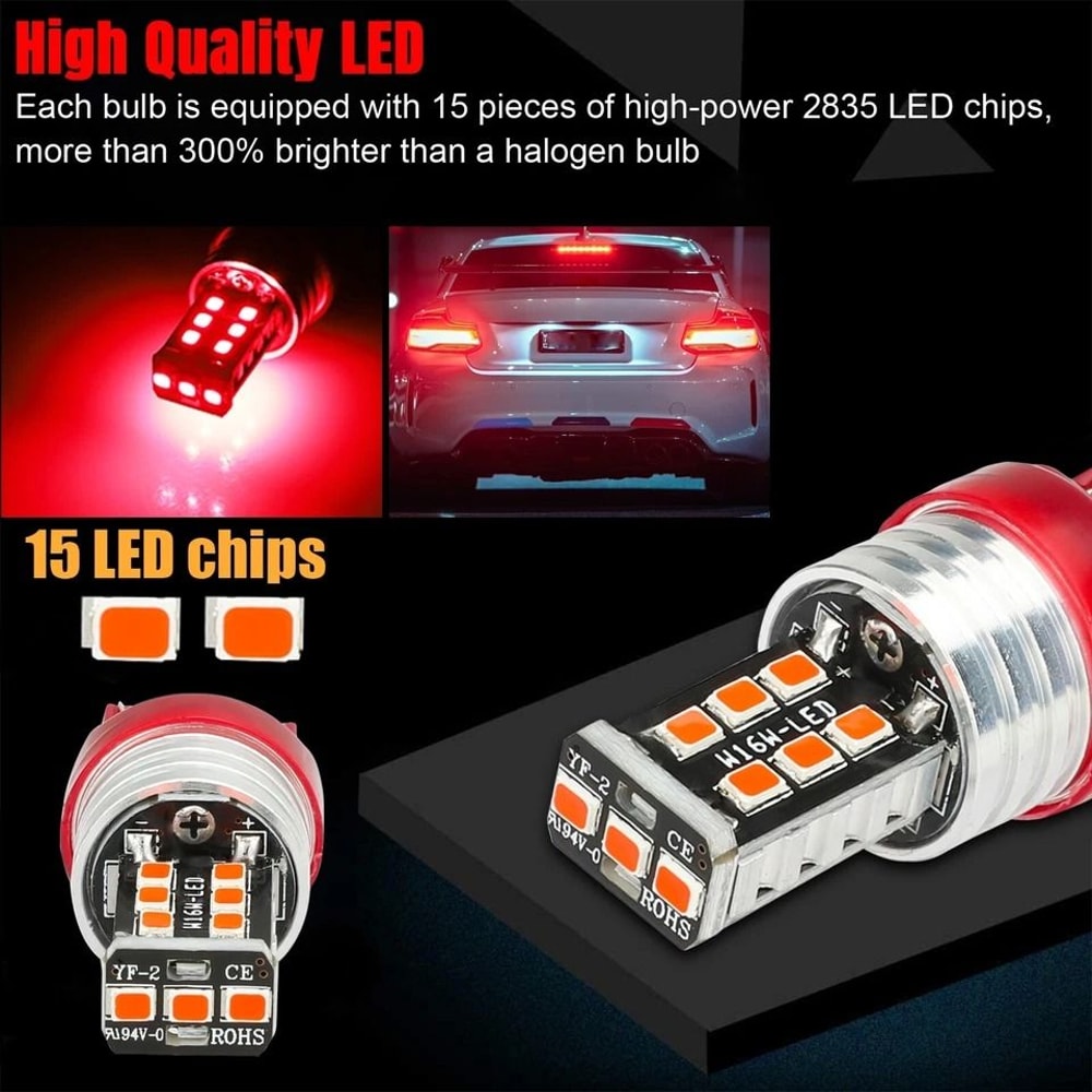 LED Red Strobe Flash Brake Stop Tail Parking Light Bulbs 3