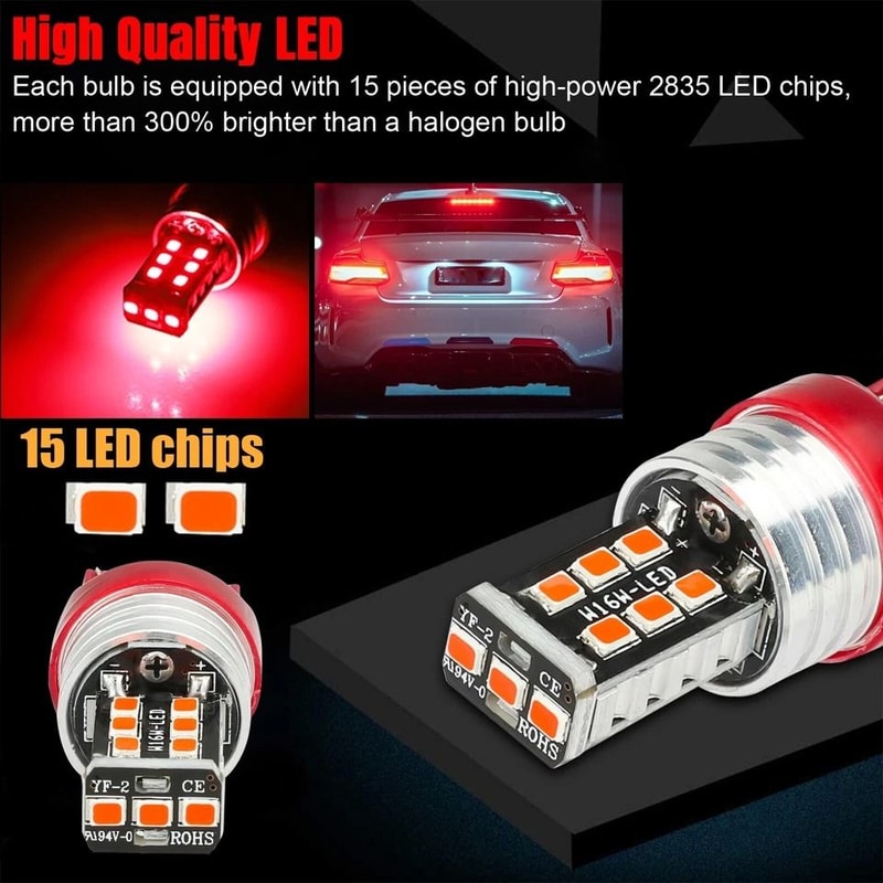 LED Red Strobe Flash Brake Stop Tail Parking Light Bulbs 3