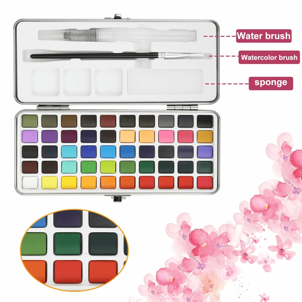 Professional Watercolor Paint Set With Brushes Water Brush Mixing Dishes 6