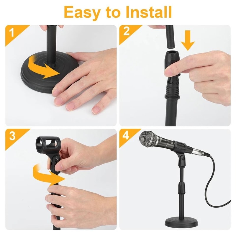 Adjustable Desktop Microphone Stand With Mini Weighted Round Base And Mic Clip 5