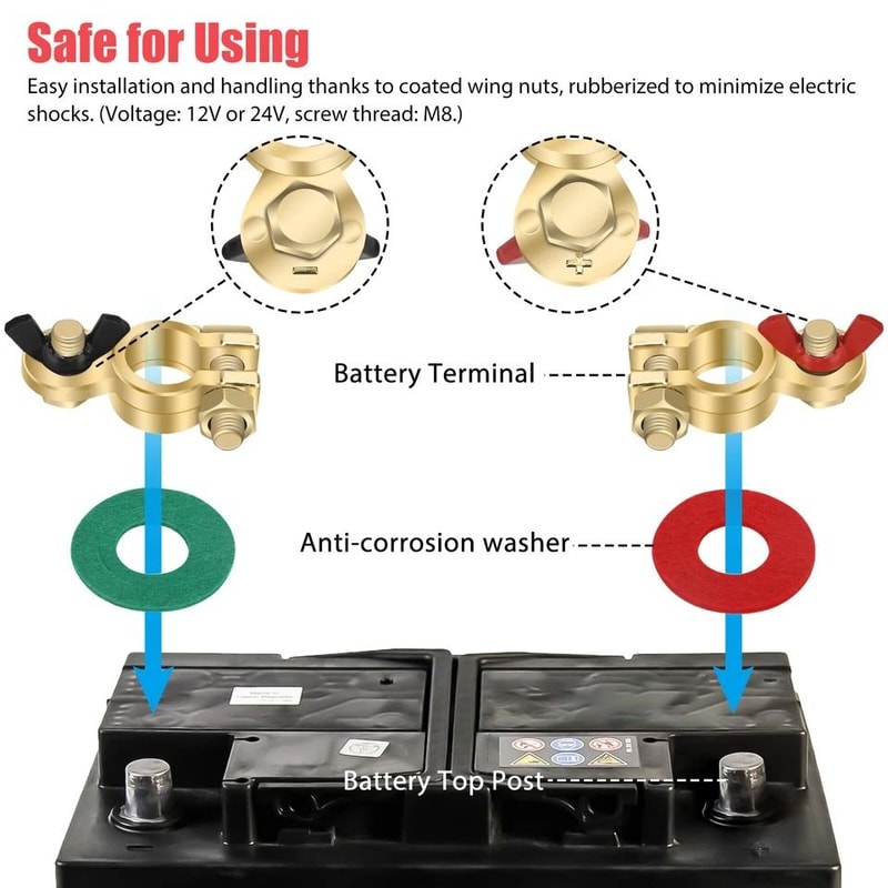 Brass Battery Terminal Clamps Positive Negative Connectors 4