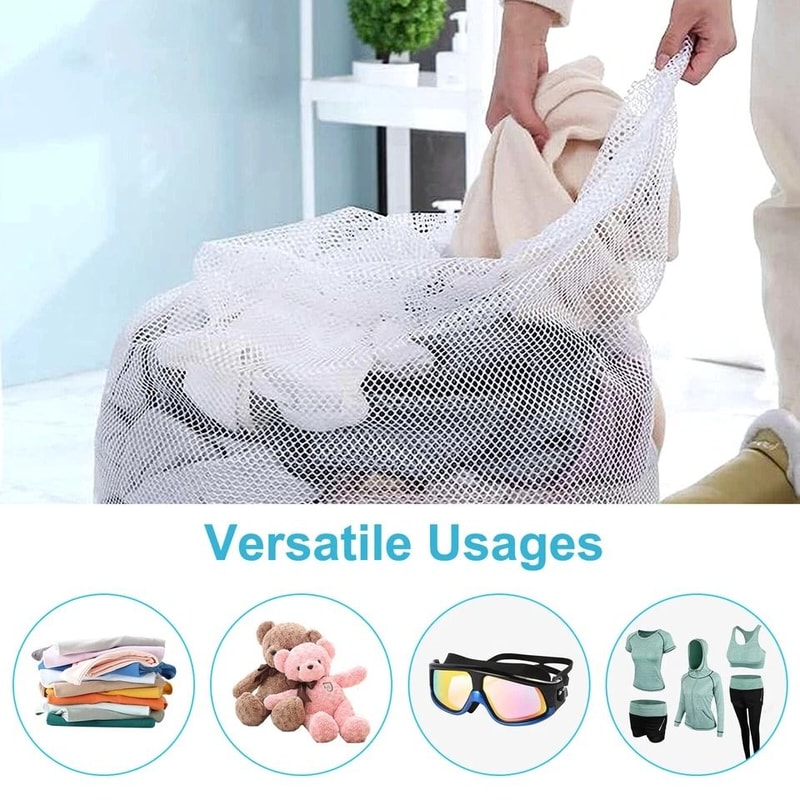 Heavy Duty Mesh Laundry Bag With Drawstring Closure For Clothes Sports Gear Travel 2