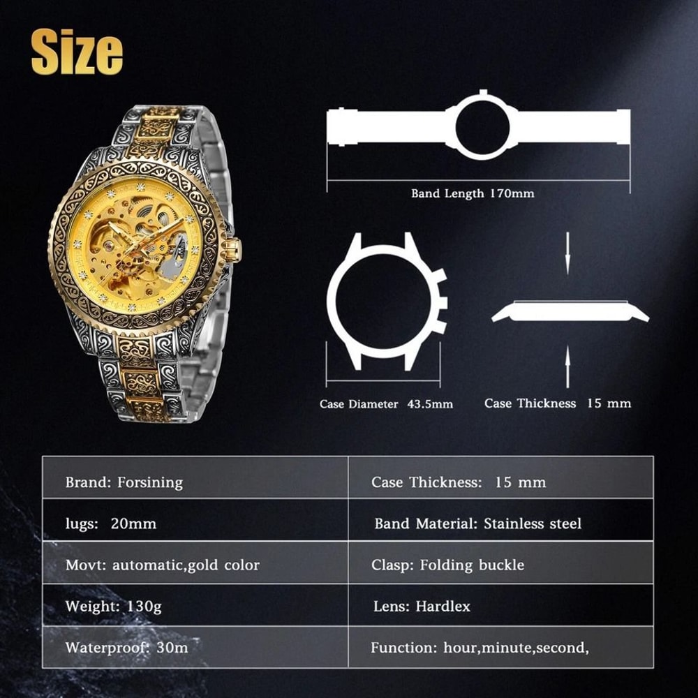 Men Luxury Automatic Mechanical Skeleton Wrist Watch Stainless Steel Band 1