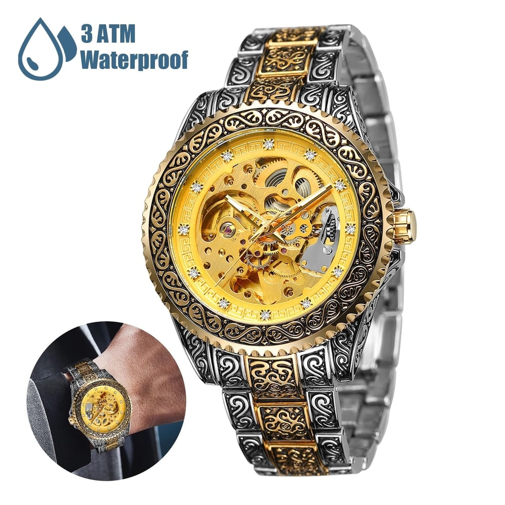 Men Luxury Automatic Mechanical Skeleton Wrist Watch Stainless Steel Band 3