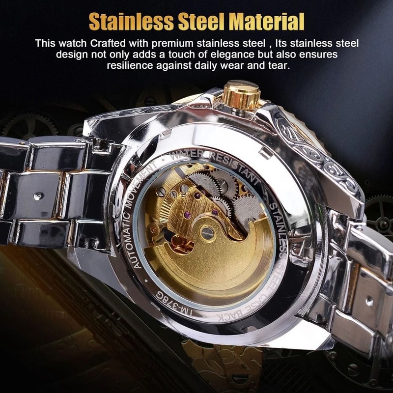 Men Luxury Automatic Mechanical Skeleton Wrist Watch Stainless Steel Band 4