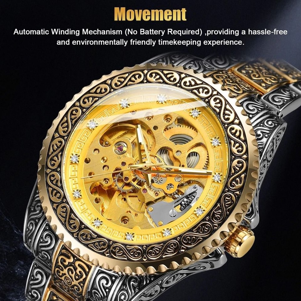 Men Luxury Automatic Mechanical Skeleton Wrist Watch Stainless Steel Band 6