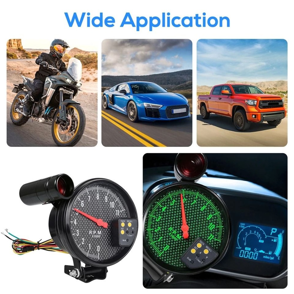 LED Tachometer Gauge With Shift Light Backlight Universal RPM Meter 1