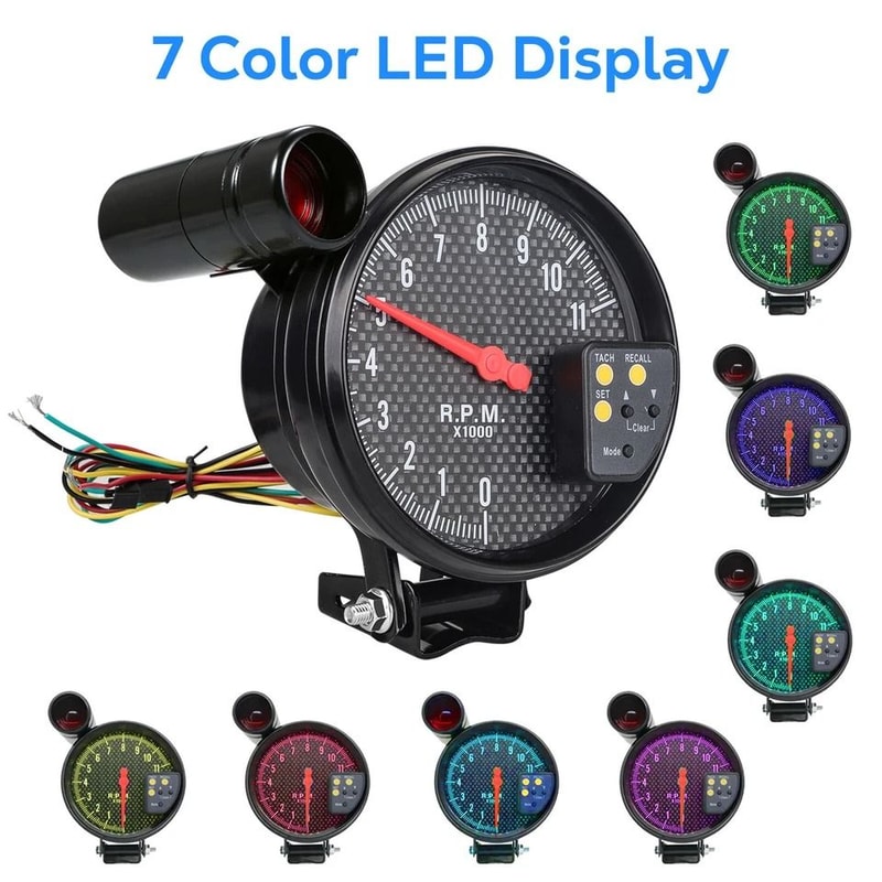 LED Tachometer Gauge With Shift Light Backlight Universal RPM Meter 6