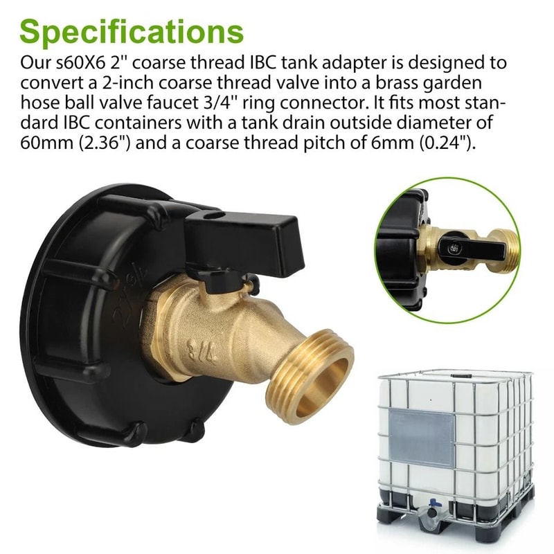 IBC Tote Water Tank Adapter Brass Hose Faucet Valve Connector 6