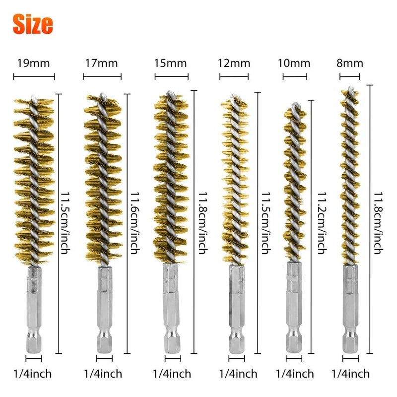 Hex Shank Brass Bore Cleaning Brushes For Power Drills 6
