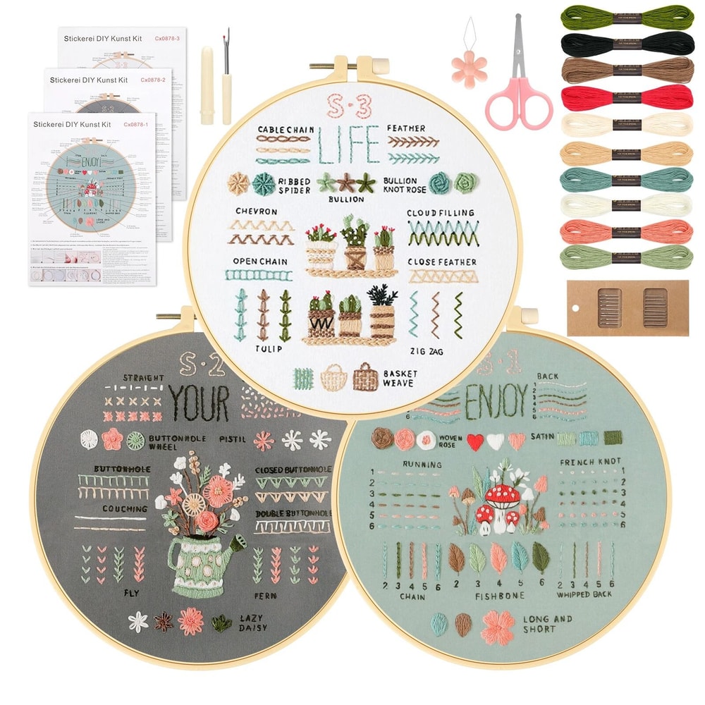 DIY Embroidery Kit For Beginners Floral Cross Stitch Sewing Set With Thread And Hoop 6
