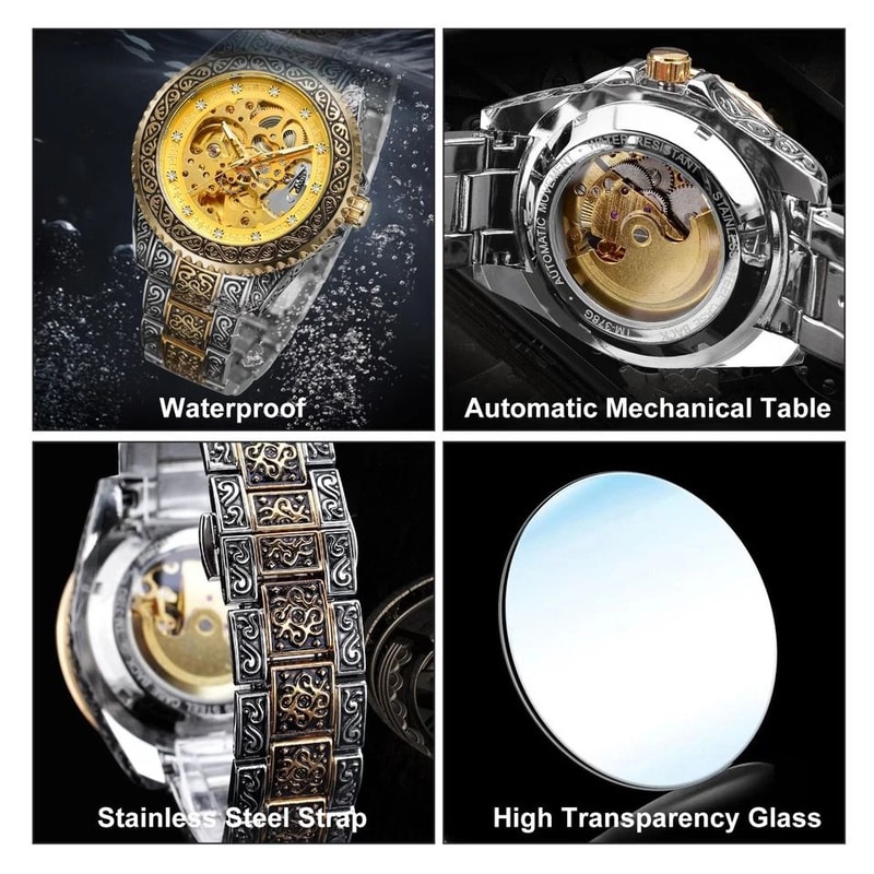 Luxury Men Skeleton Watch Stainless Steel Automatic Mechanical Carved Wristwatch 1