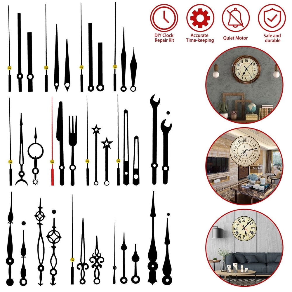 Clock Hands Set For DIY Repair Wall Clock Movement Replacement Non Ticking Precision Mechanism 6