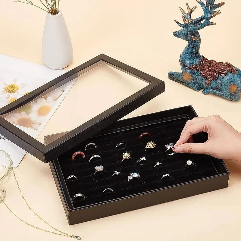 Jewelry Ring Display Organizer Stackable Storage Case For Earrings Rings 0