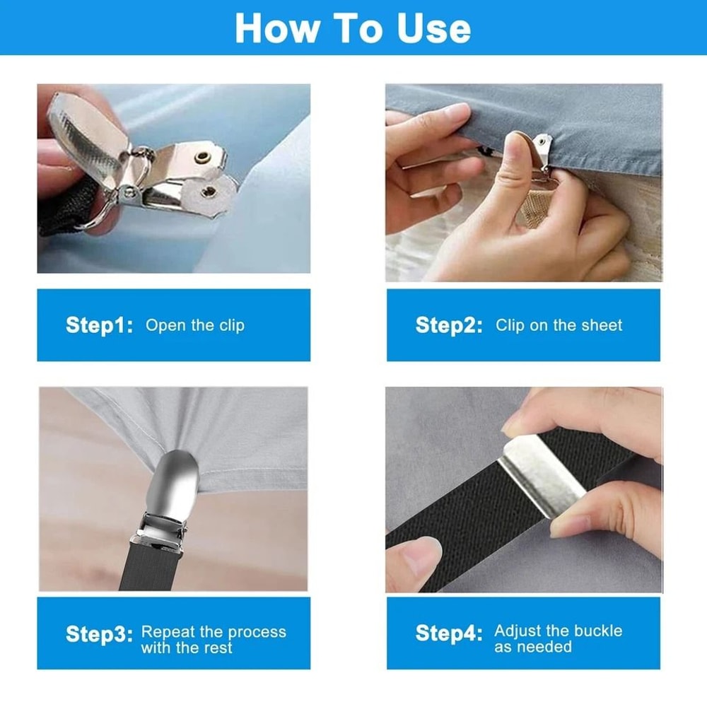 Adjustable Bed Sheet Straps Heavy Duty Bed Fitted Sheet Fasteners For All Bed Types 2