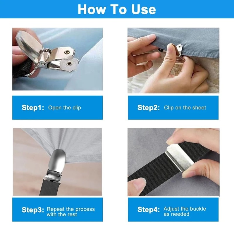 Adjustable Bed Sheet Straps Heavy Duty Bed Fitted Sheet Fasteners For All Bed Types 2