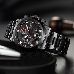 waterproof men stainless steel watch with luminous display & luxury design