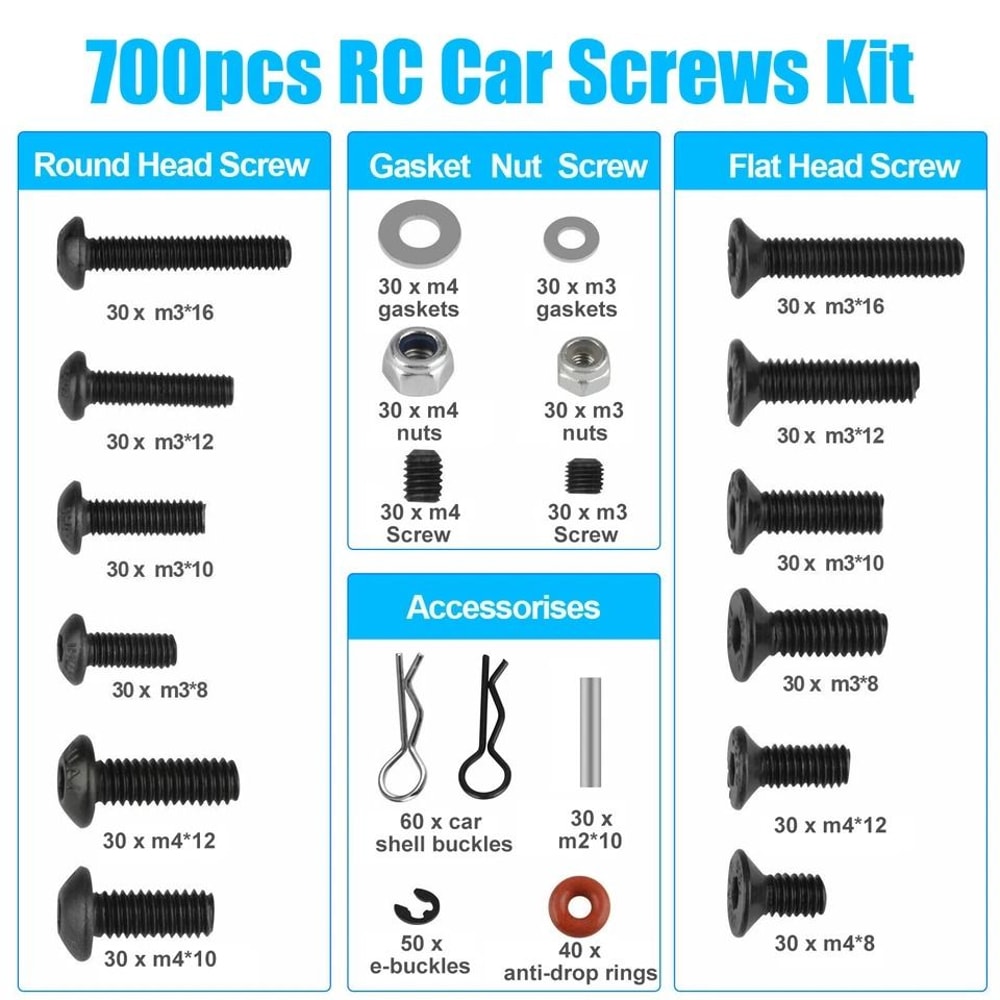 RC Screws Kit Universal Hardware Fasteners For RC Vehicles 6