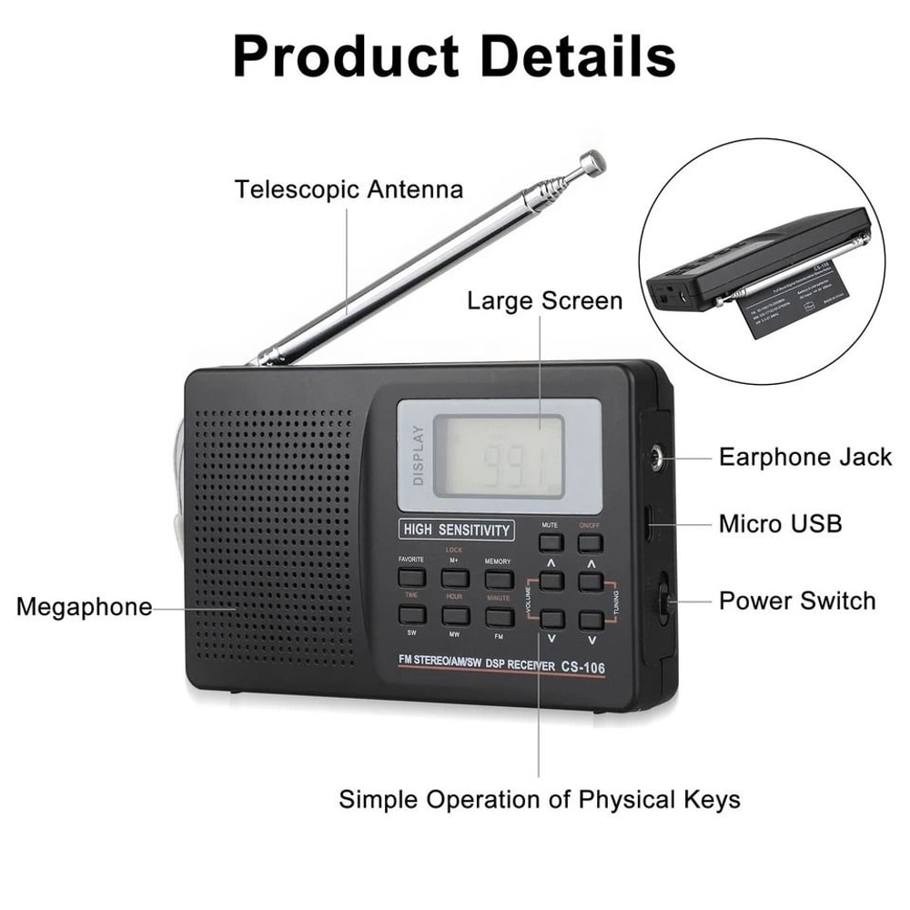 Portable Radio Receiver With Digital LCD Screen And Stereo Speaker Alarm 5