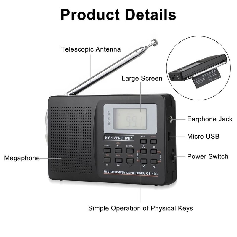 Portable Radio Receiver With Digital LCD Screen And Stereo Speaker Alarm 5
