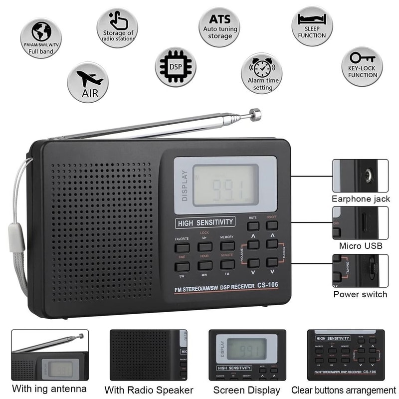 Portable Radio Receiver With Digital LCD Screen And Stereo Speaker Alarm 8