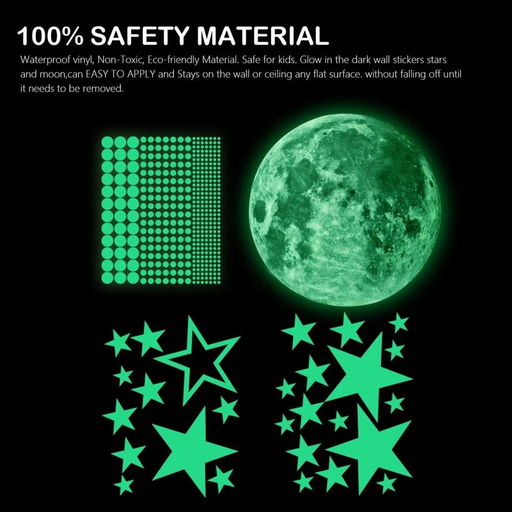 Glow In The Dark Stars Moon Wall Stickers Luminous Space Decals 5