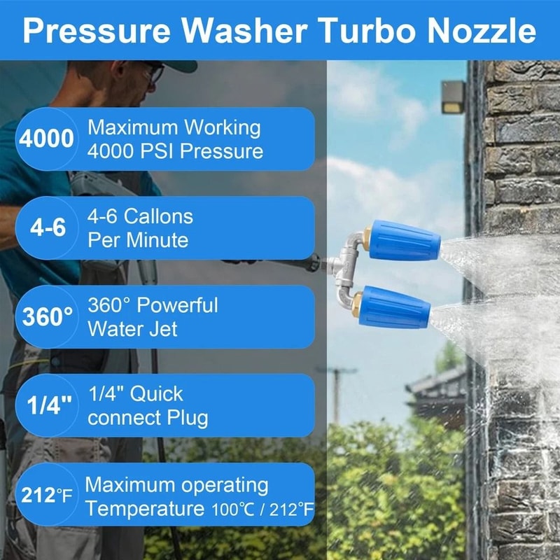 Dual Turbo Nozzle Pressure Washer Quick Connect Spray Tip For Efficient Cleaning 6