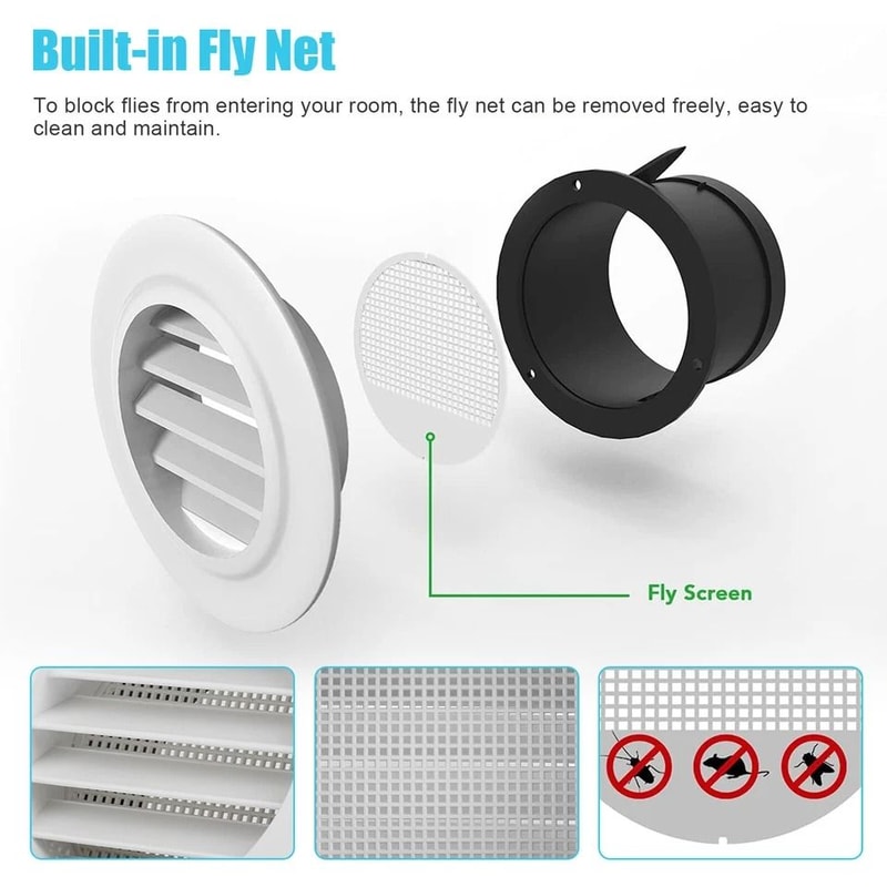 Round Air Soffit Vents With Oblique Louver Grille Cover Fly Screen 4