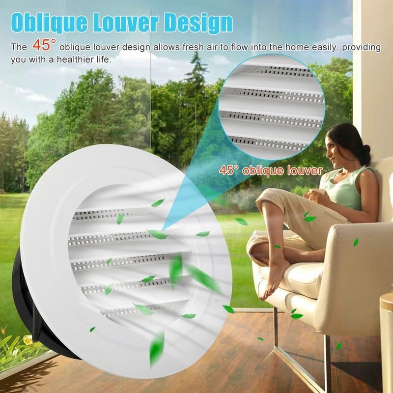 Round Air Soffit Vents With Oblique Louver Grille Cover Fly Screen 5