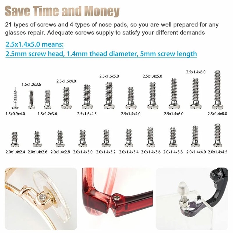 Eyeglass Repair Kit Complete Set With Screws Nut Nose Pads And Screwdriver For Glasses Watches 2