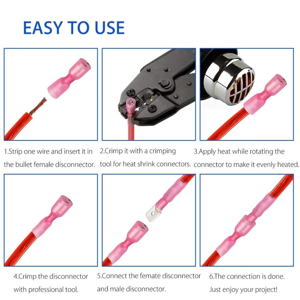 Premium Heat Shrink Male Female Spade Wire Connectors Waterproof Durable 3