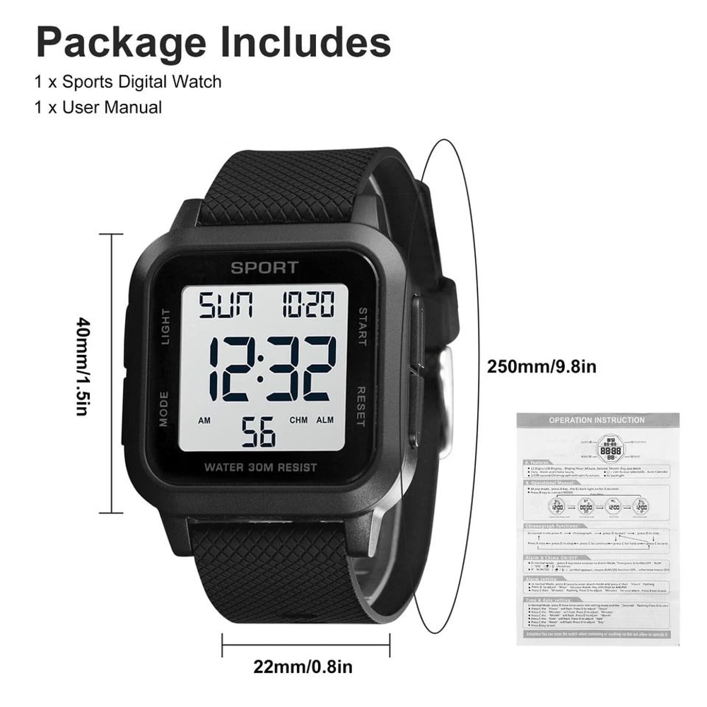 Fashion Men Waterproof Sports Watch With LED Display Multifunction Digital Wristwatch 5