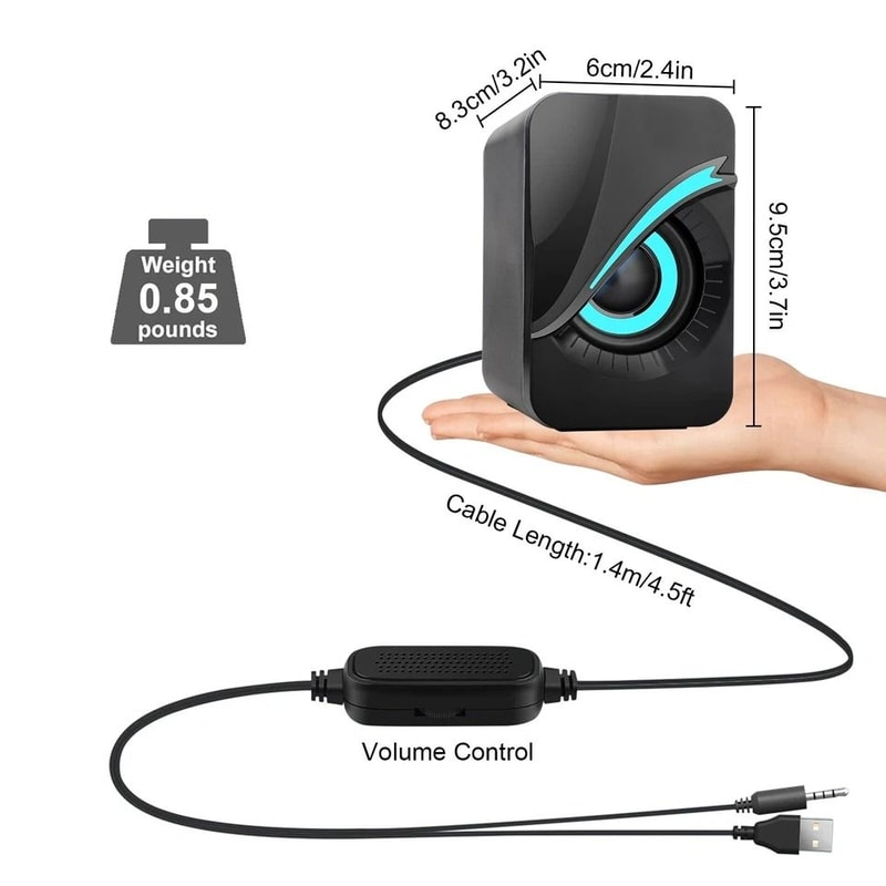 RGB LED Computer Speakers With Enhanced Bass Wired USB Stereo System For Desktop Laptop 3