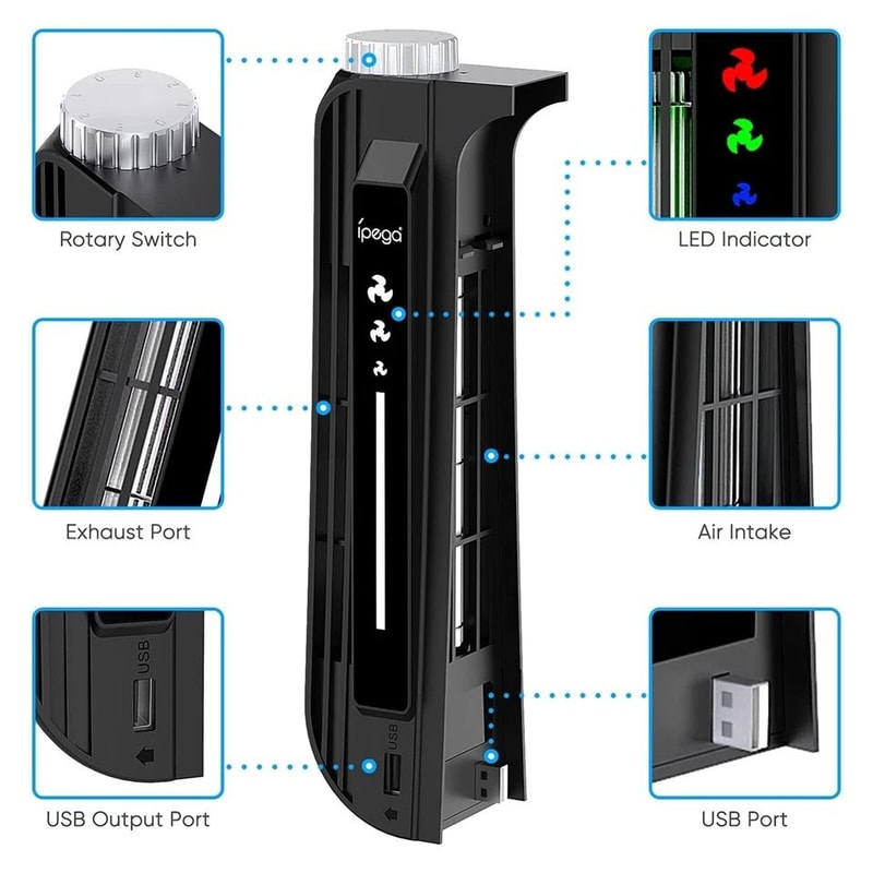 PS5 Cooling Fan With Adjustable Speed For Disc Digital PlayStation 5 Consoles 4