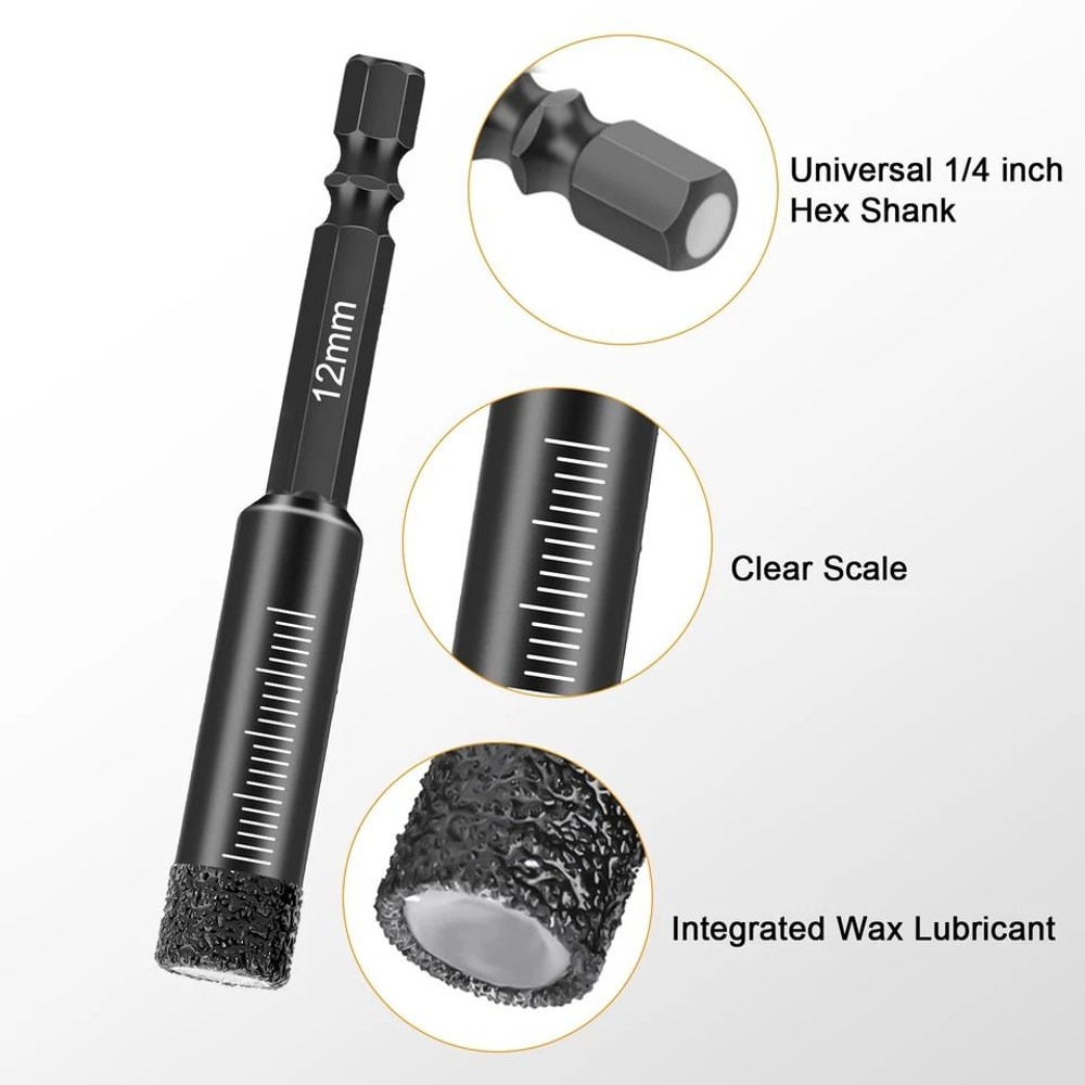 Dry Diamond Core Drill Bits Set Hex Shank For Glass Ceramic Granite Marble 5