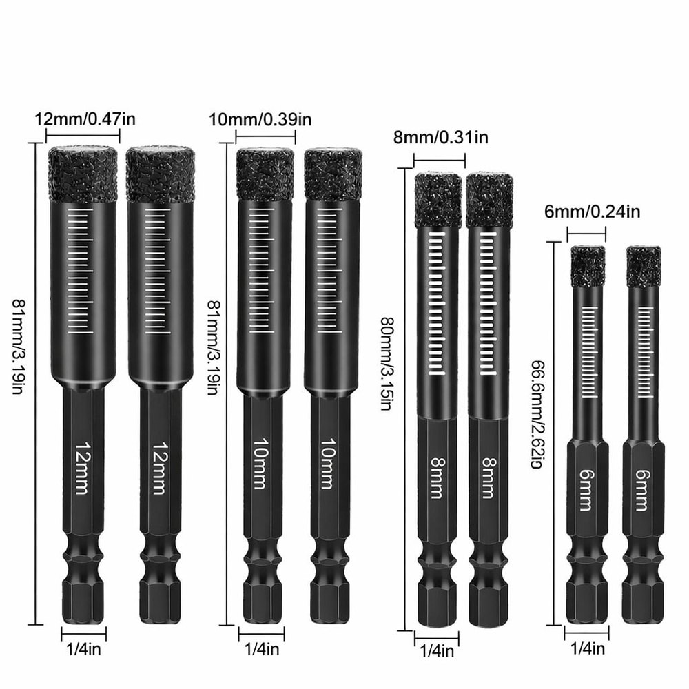 Dry Diamond Core Drill Bits Set Hex Shank For Glass Ceramic Granite Marble 6