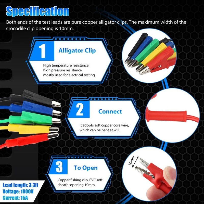 Alligator Clips Electrical Test Leads Set Jumper Wires For High Precision Electrical Testing 3
