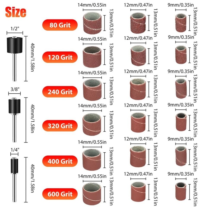 Sanding Drum Kit With Sleeves Mandrels For Rotary Tool Set For Woodworking DIY And Polishing 5